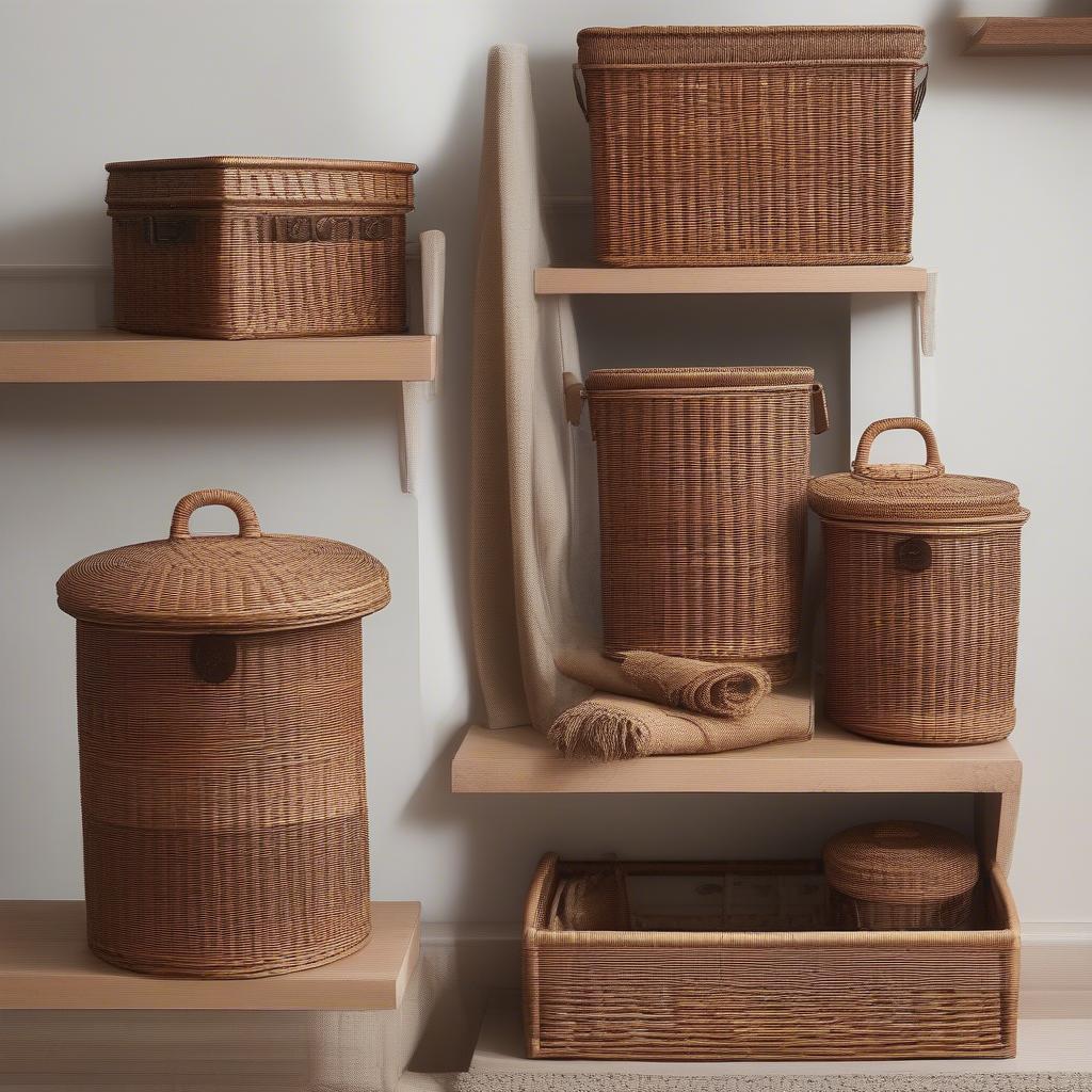 Various Styles of Wicker Storage Baskets with Lids