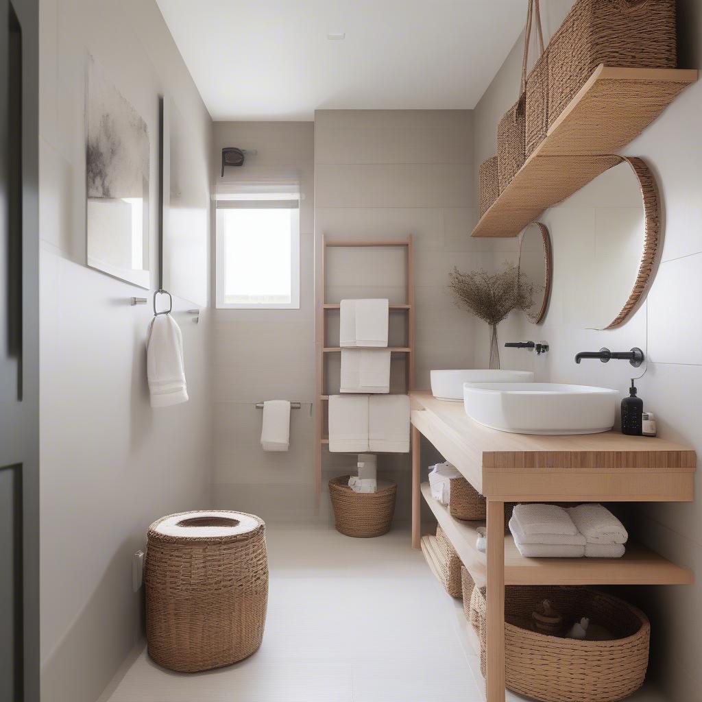 Wicker storage solutions in a bathroom