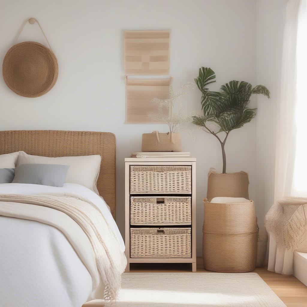 Wicker Storage in a Bedroom