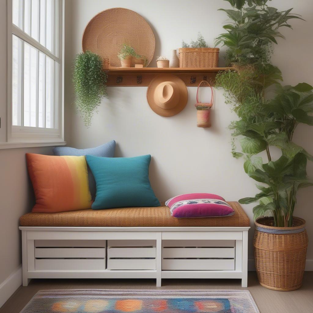 Wicker Storage Bench in a Living Room