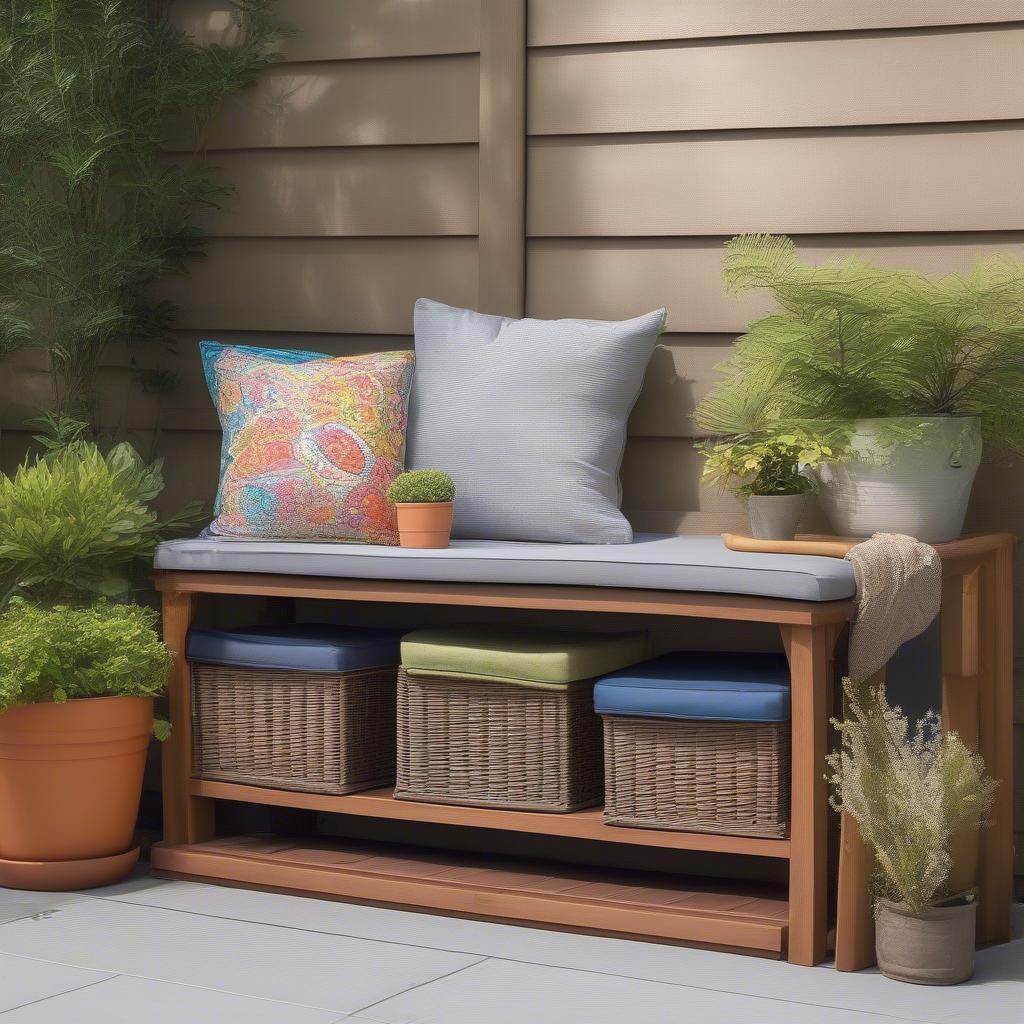 Wicker Storage Bench on Organized Patio