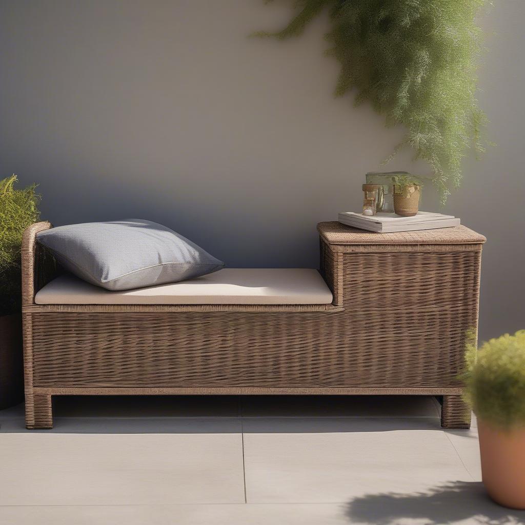 Wicker Storage Bench on an Outdoor Patio