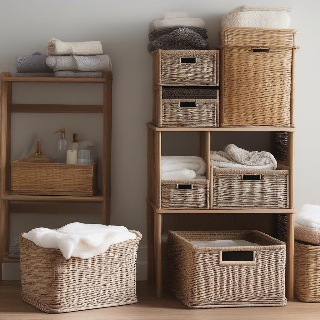 Various Wicker Storage Bins in Different Shapes and Sizes