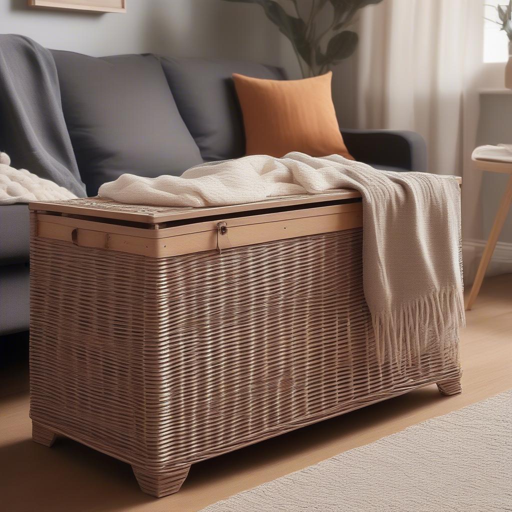 Wicker Storage Box in a Living Room Setting