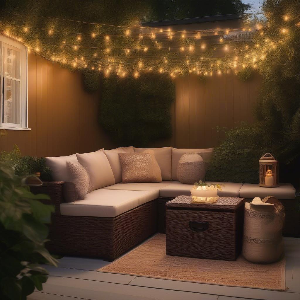 Wicker storage box on a patio