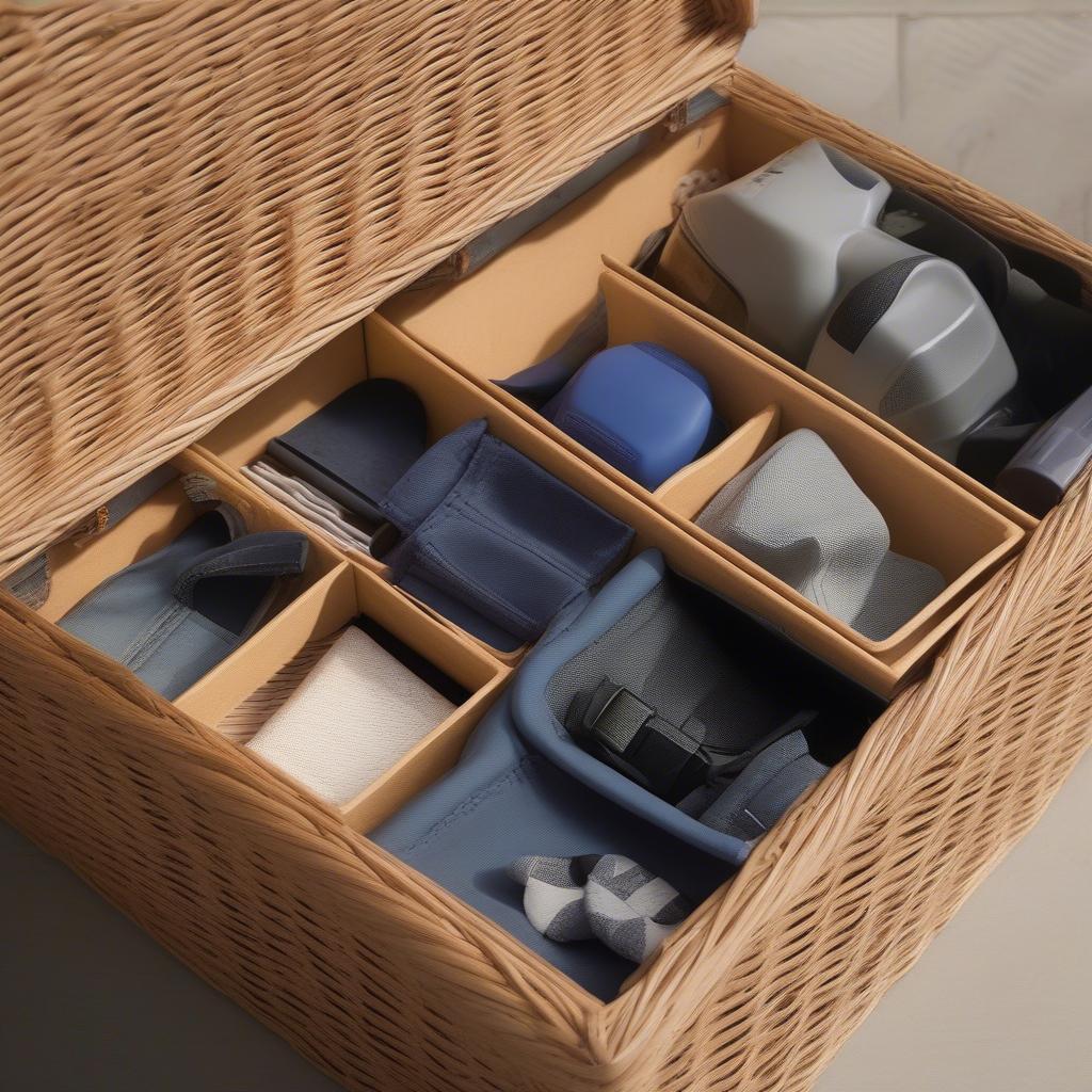 Organized Interior of a Wicker Storage Box