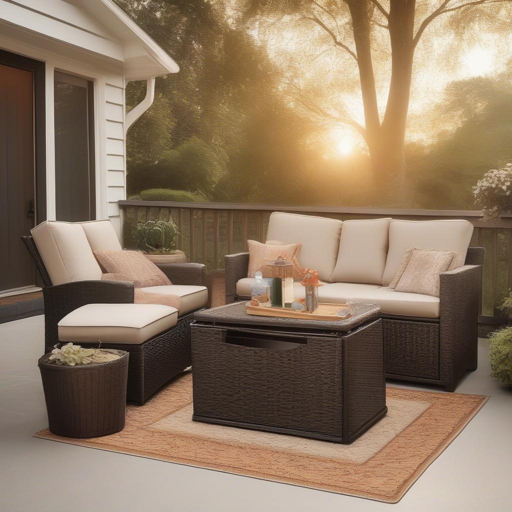 Wicker Storage Box Patio Setting