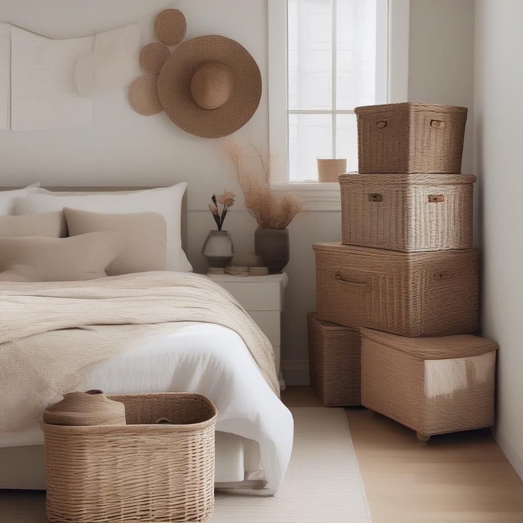 Wicker Storage Boxes for Bedroom Organization