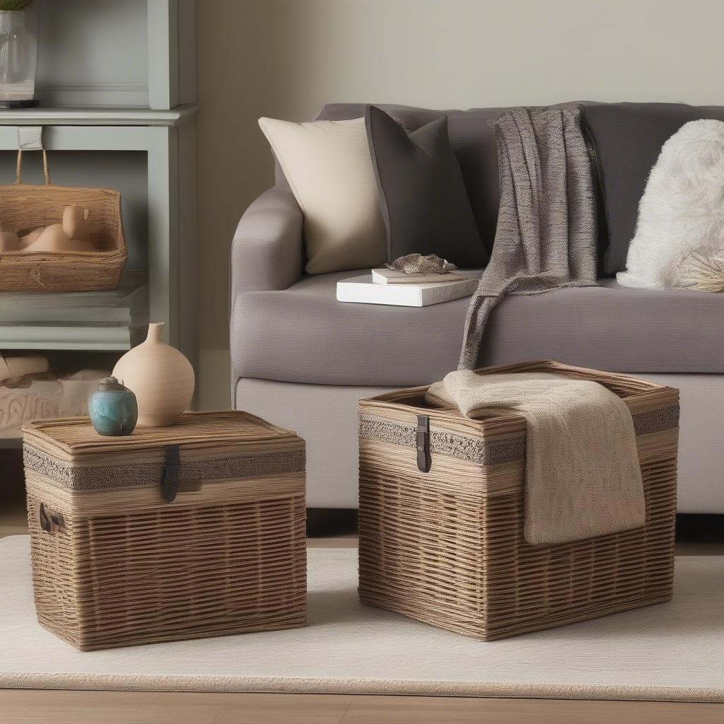 Stylish Wicker Storage Boxes in a Living Room Setting