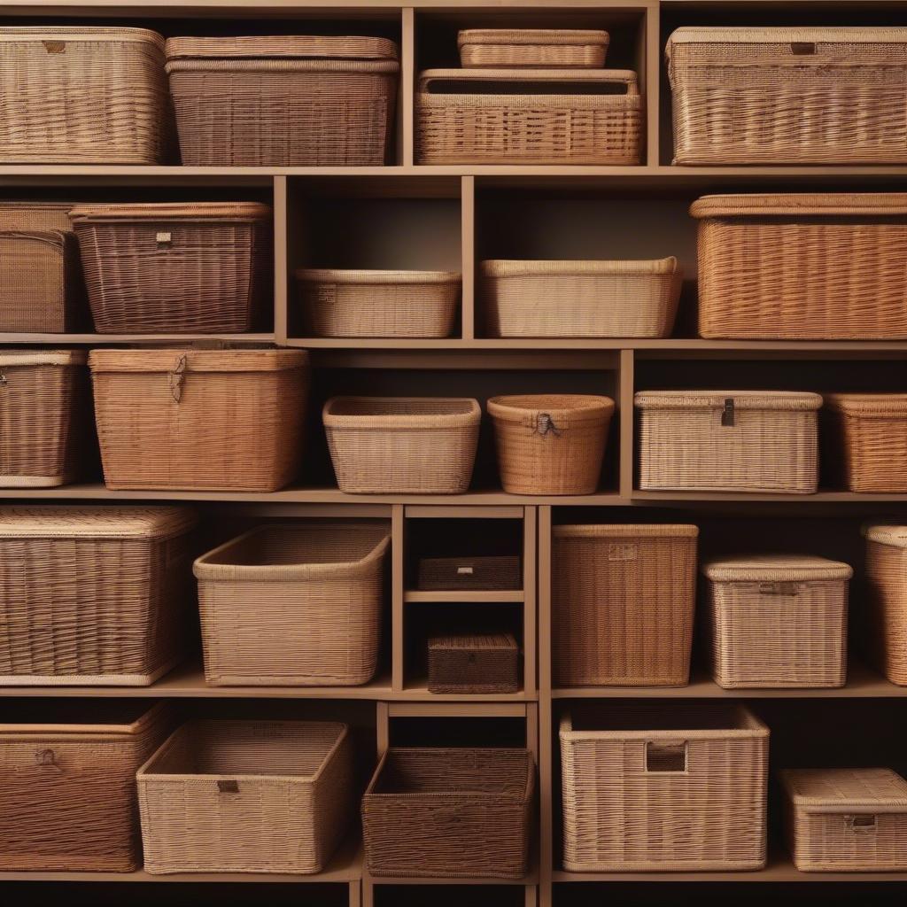 Various styles of wicker storage boxes available in New Zealand