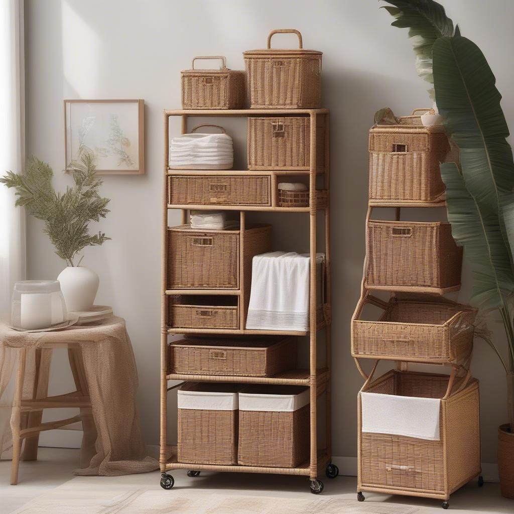 Various Styles of Wicker Storage Carts