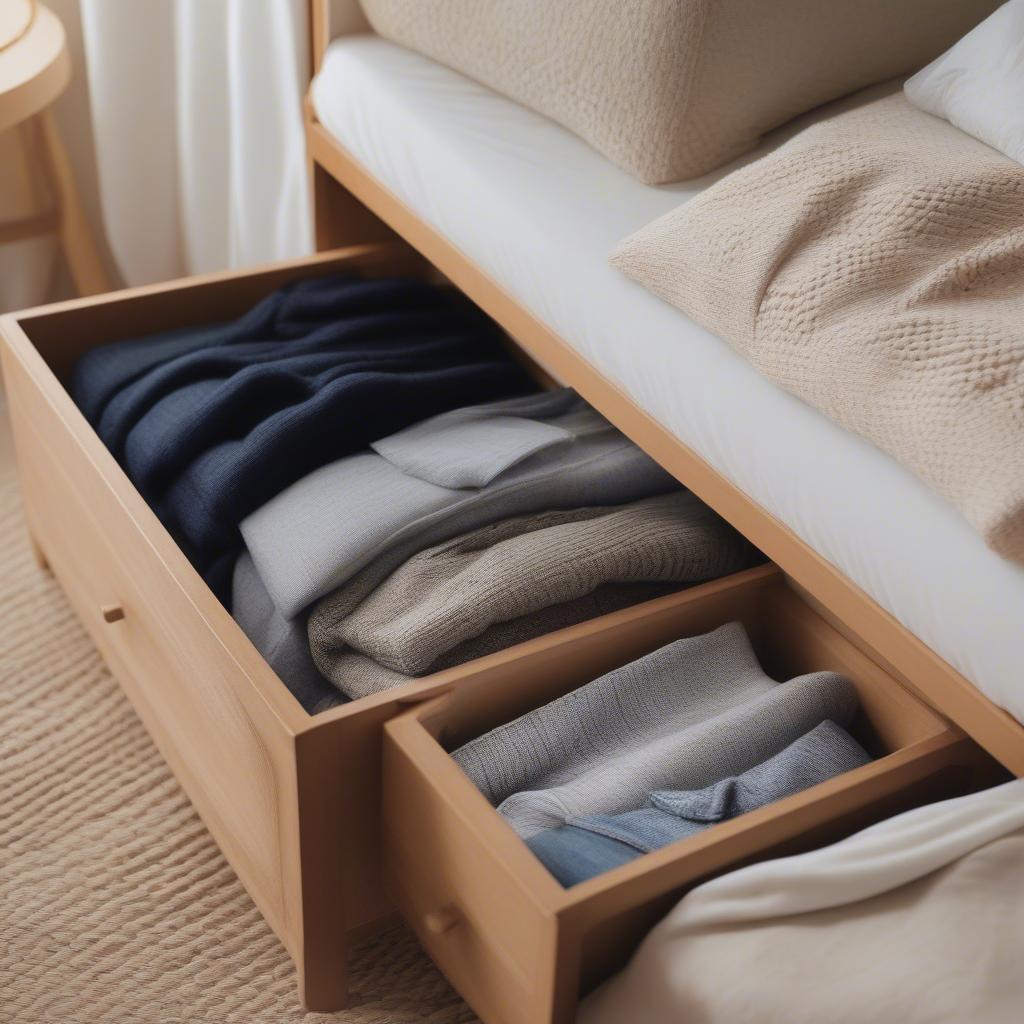 Wicker storage chest used for bedroom organization