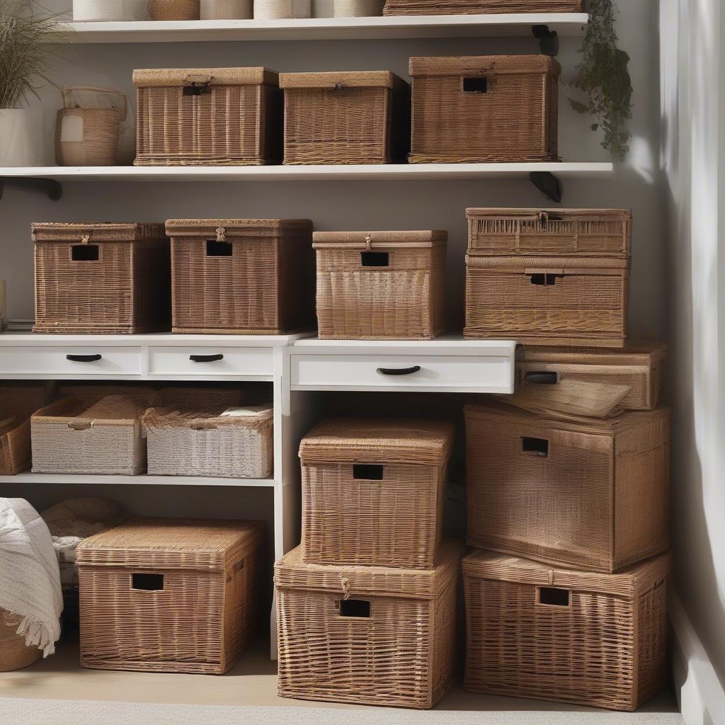 Different wicker storage chest options available at Homebase