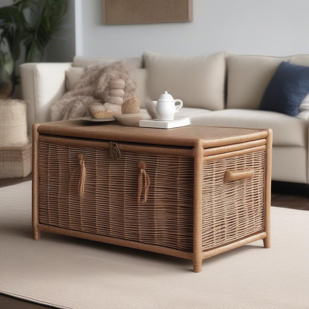 Wicker Storage Chest in a Living Room Setting