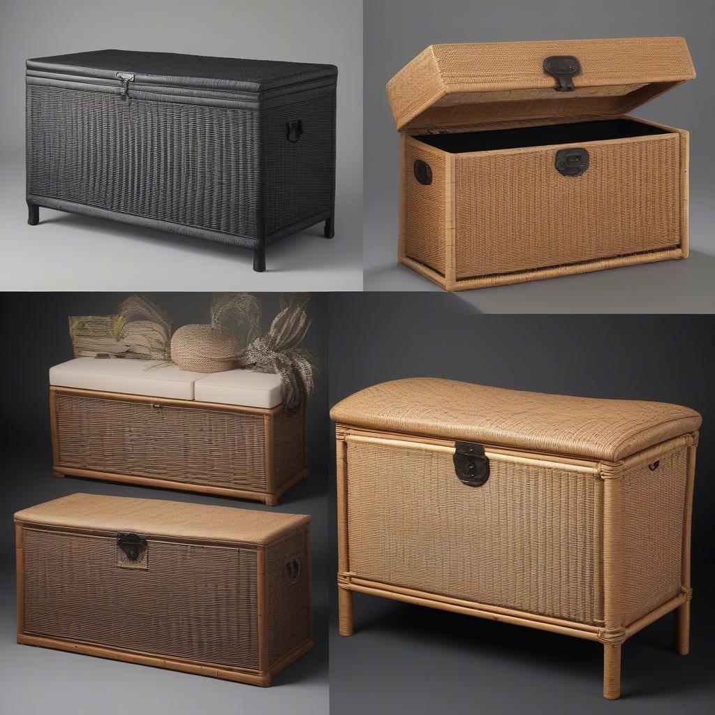 Different styles of wicker storage chests on sale