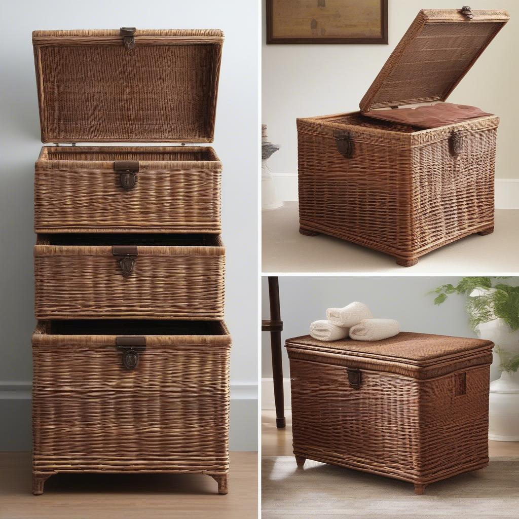 Various Sizes of Wicker Storage Chests with Lids