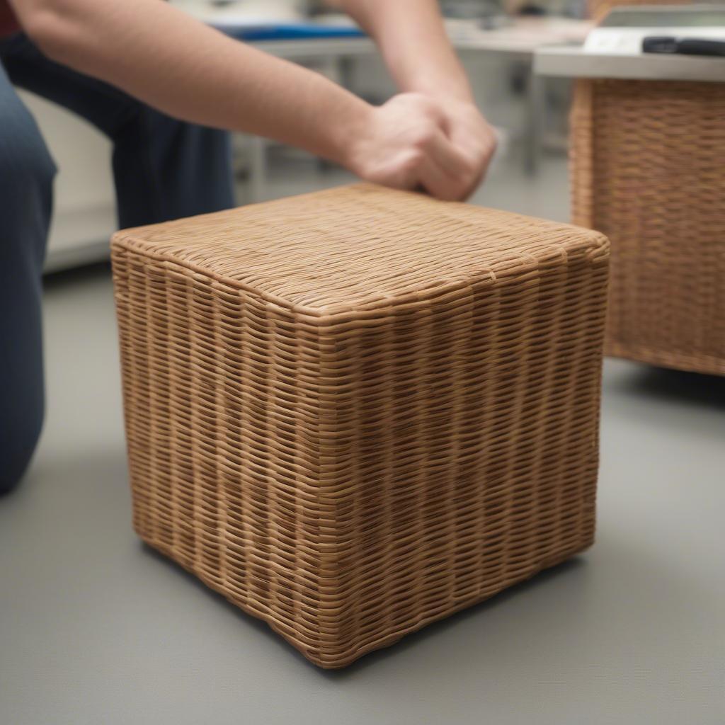 Durability test of a wicker storage cube