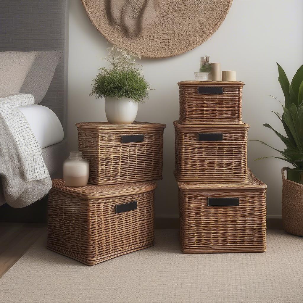 Decorating with wicker storage cubes in different rooms