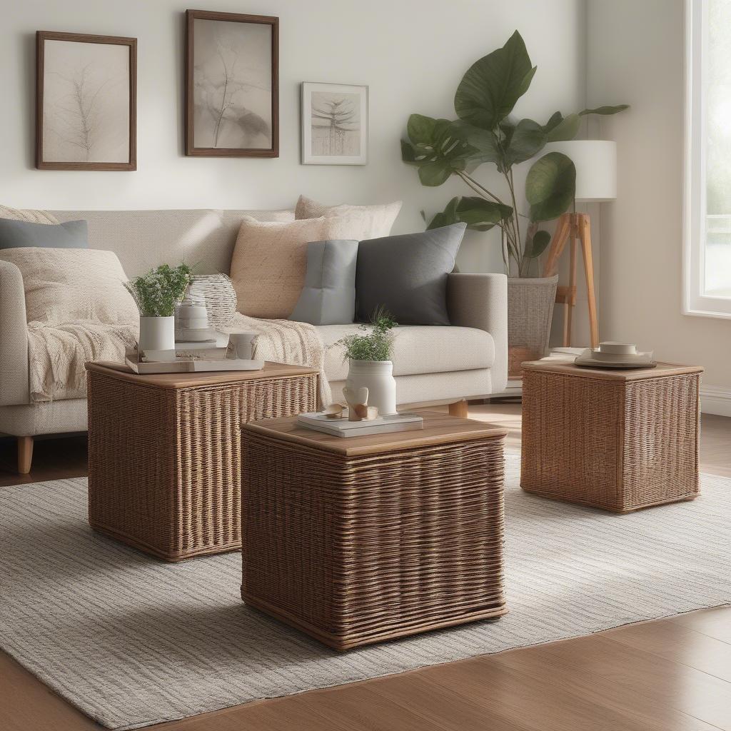 Wicker Storage Cubes as Stylish Living Room Furniture