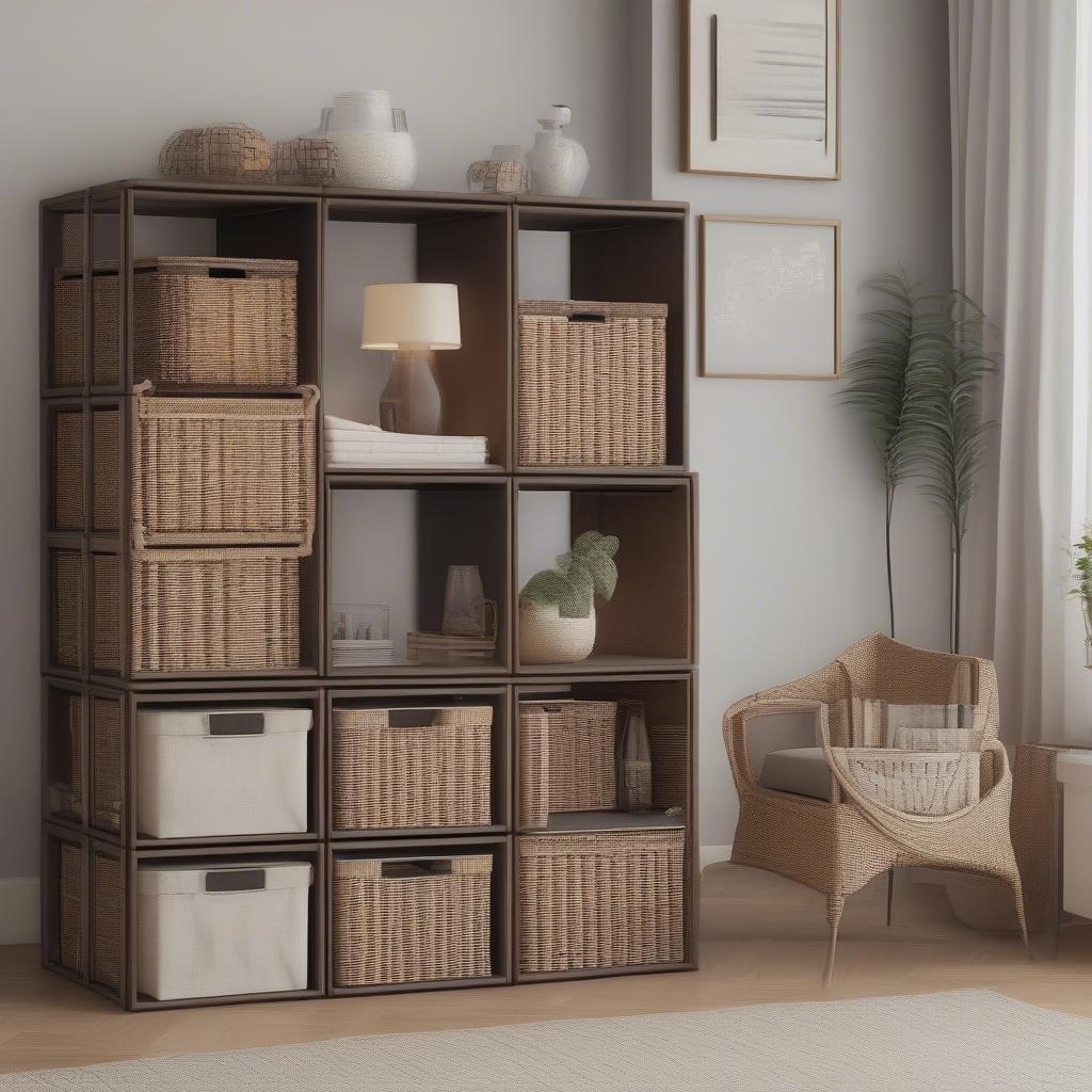 Wicker Storage Cubes in Small Apartment