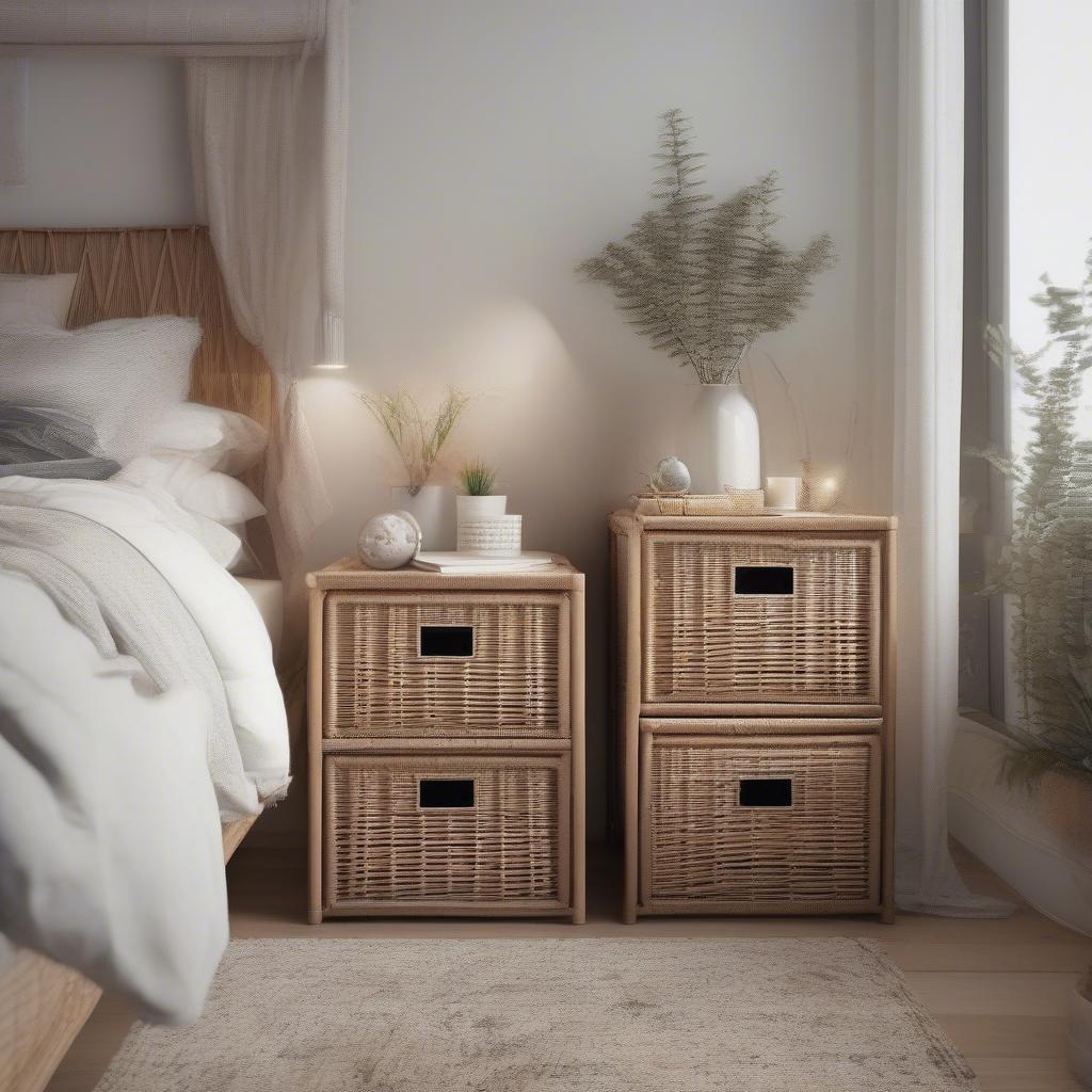 Stylish Bedroom with Wicker Storage Drawers