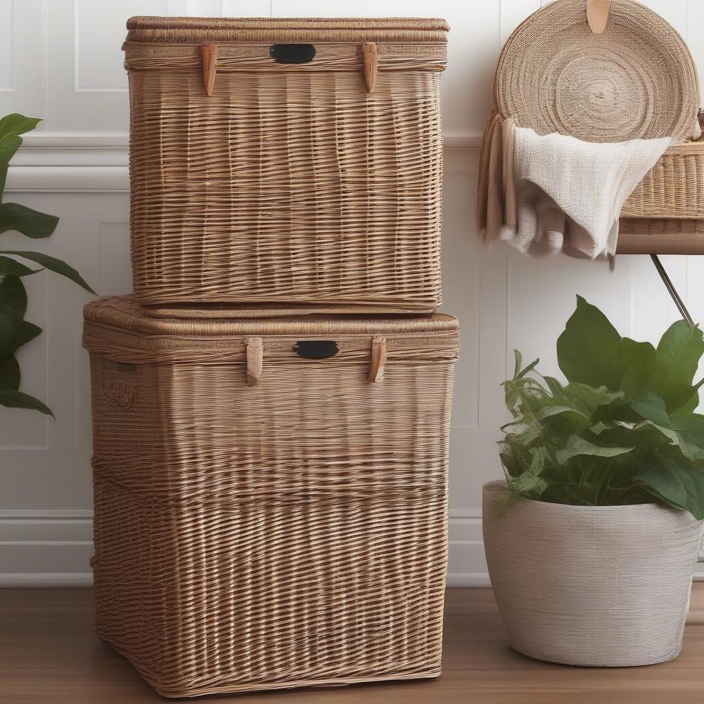 Various Wicker Storage Hampers with Lids