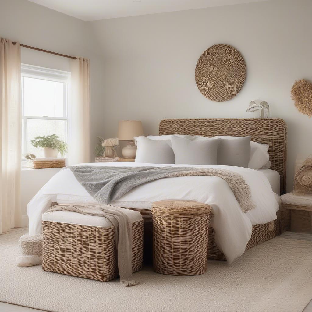 Wicker storage in a bedroom