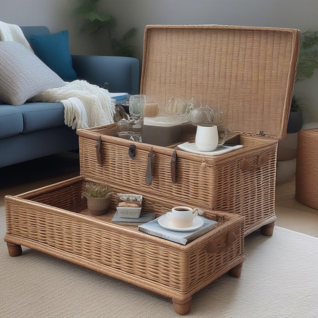 Wicker Storage Trunk in Living Room Setting