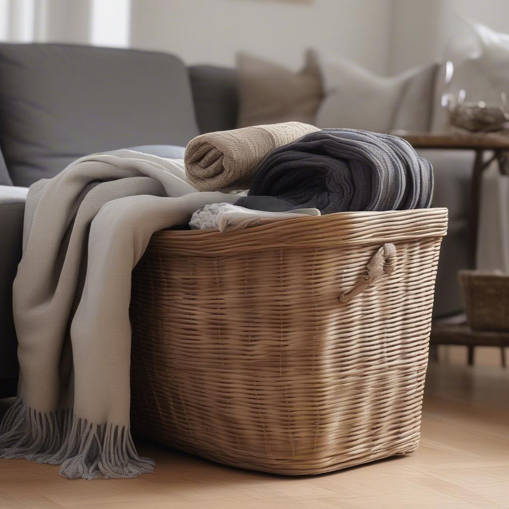 Wicker Storage Basket in Living Room Setting