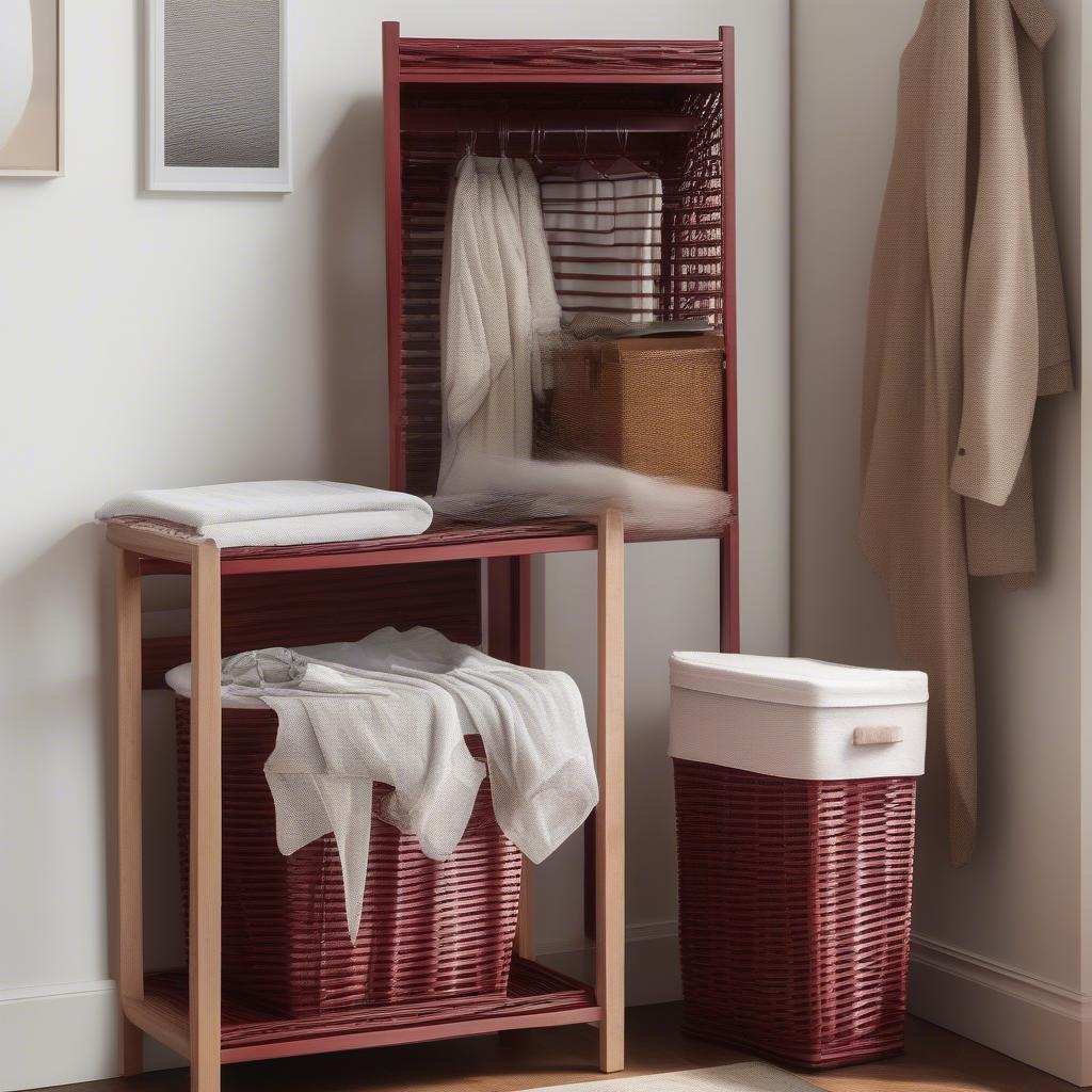 Wicker Storage Mahogany Red in a Bedroom