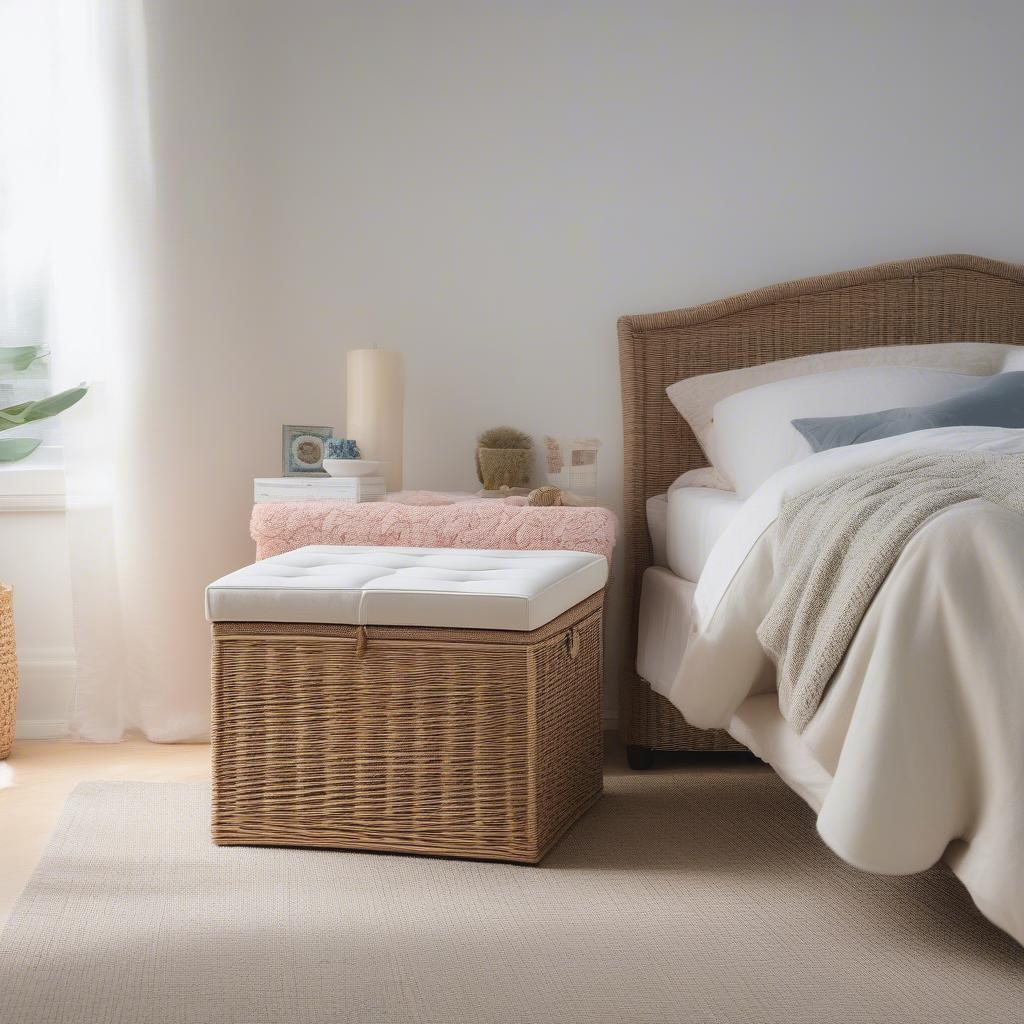 Wicker Storage Ottoman in a Bedroom