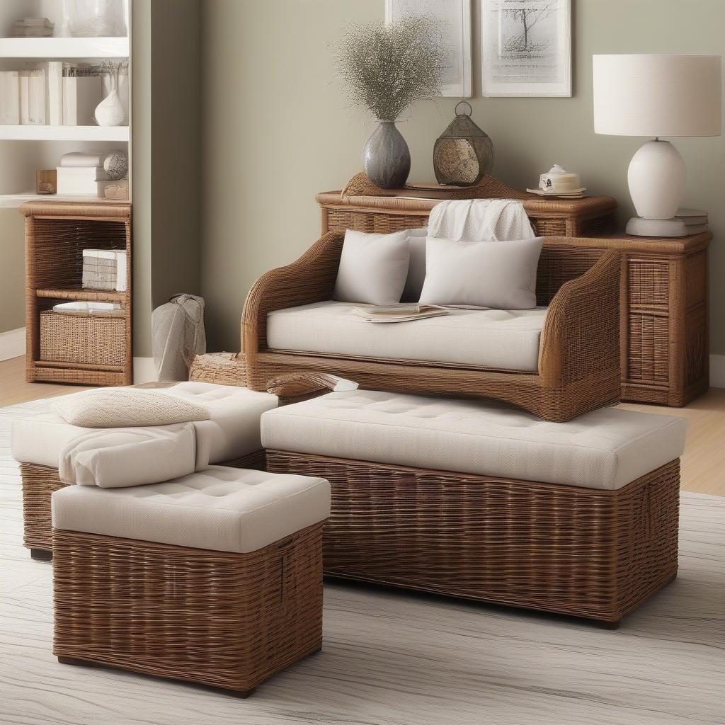 Wicker Storage Ottoman Bench Sizes and Shapes