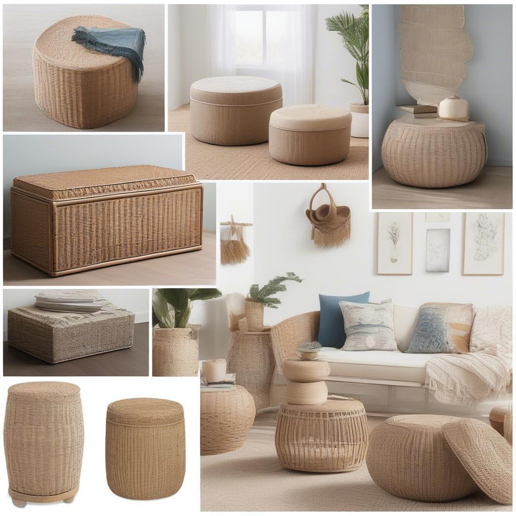 Styling tips for incorporating a large wicker storage ottoman into different interior design styles