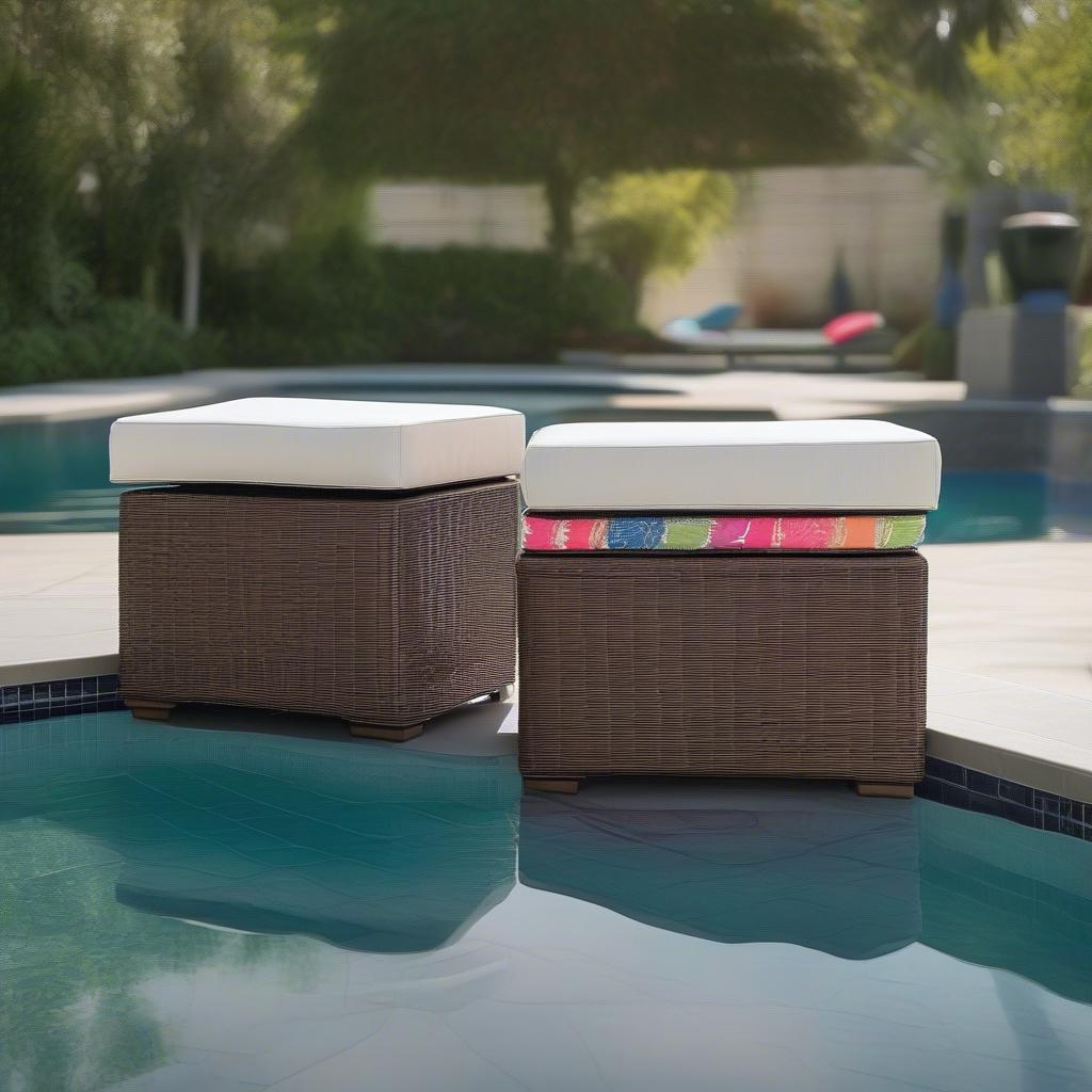 Wicker Storage Ottomans Poolside