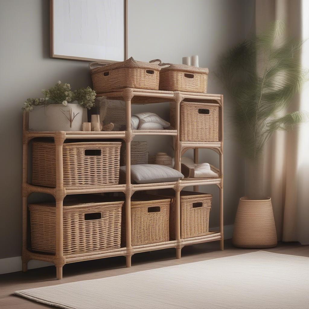 Wicker Storage Rack in a Living Room Setting