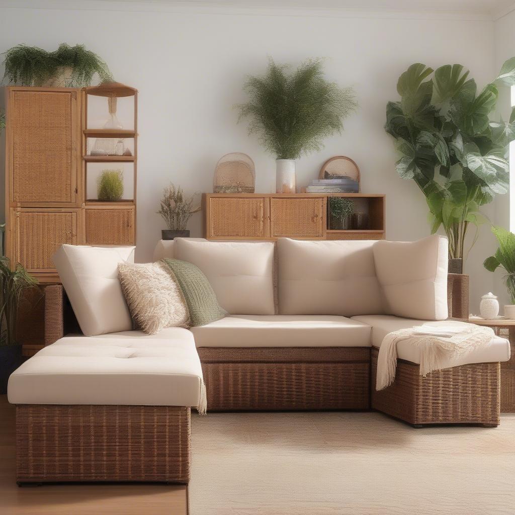 Wicker Storage Sectional in a Living Room