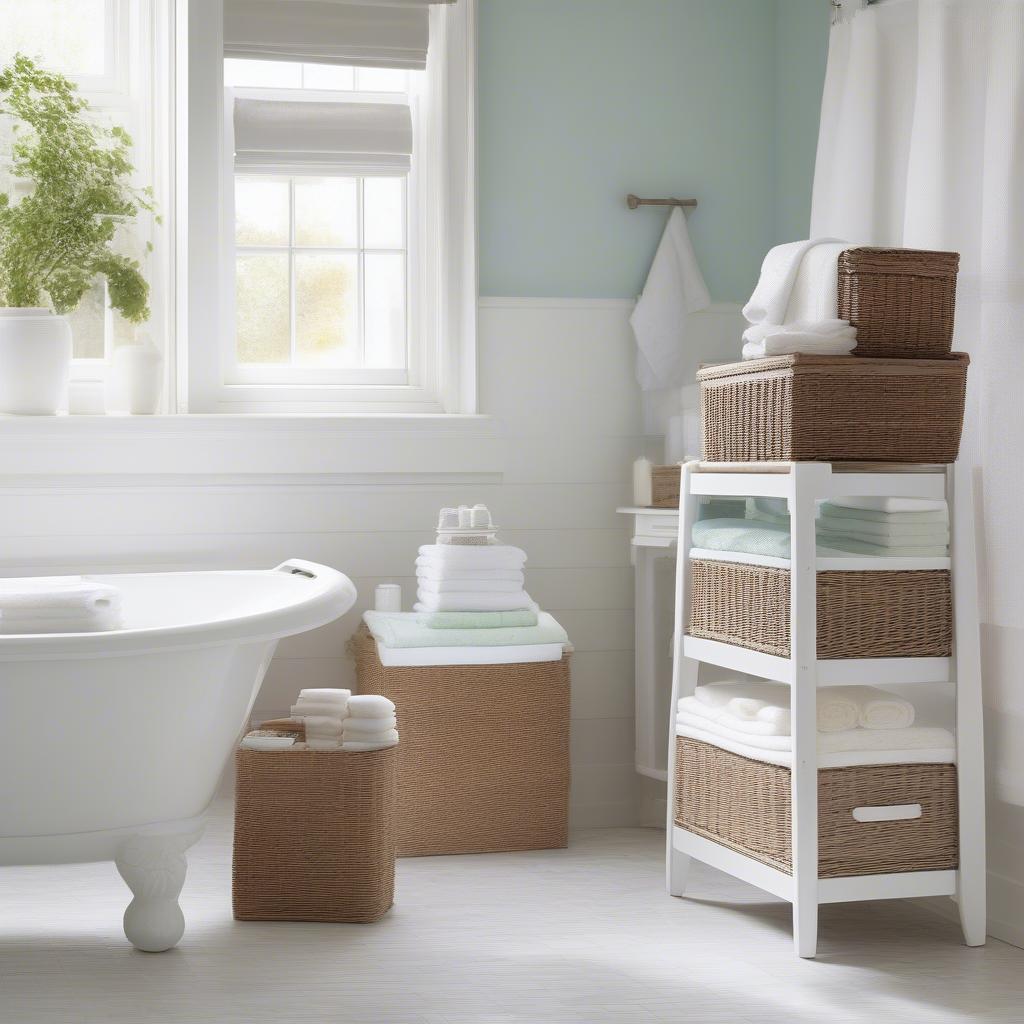 Wicker Storage Stand in a Bathroom