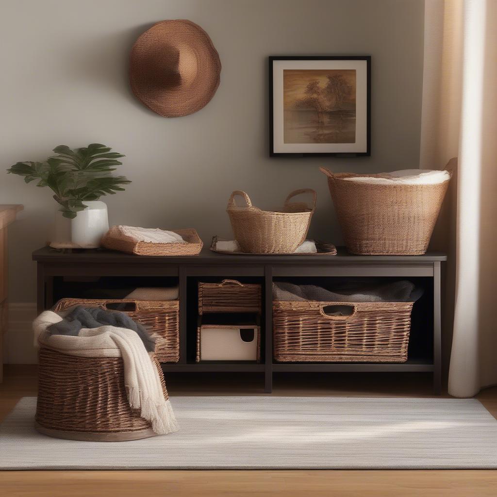 Wicker Storage Stand in a Living Room