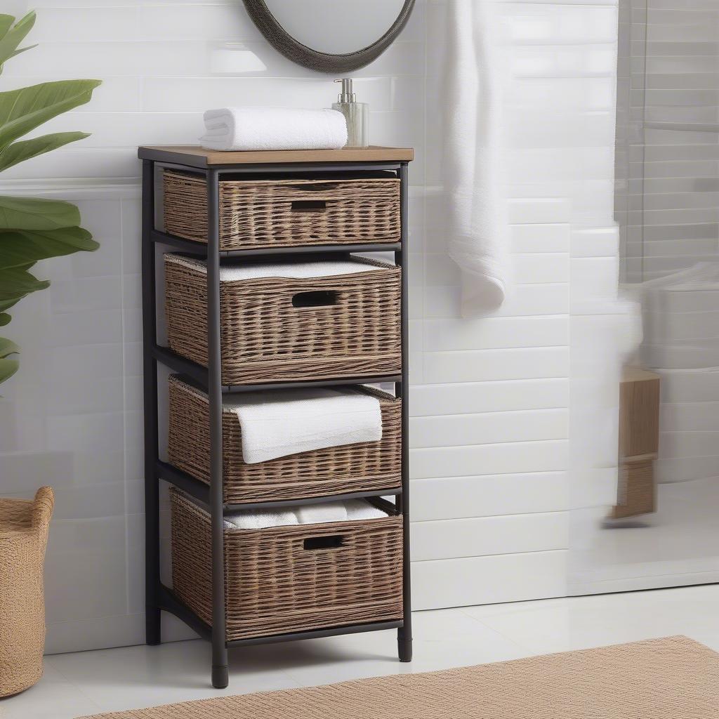 Wicker Storage Tower in Bathroom