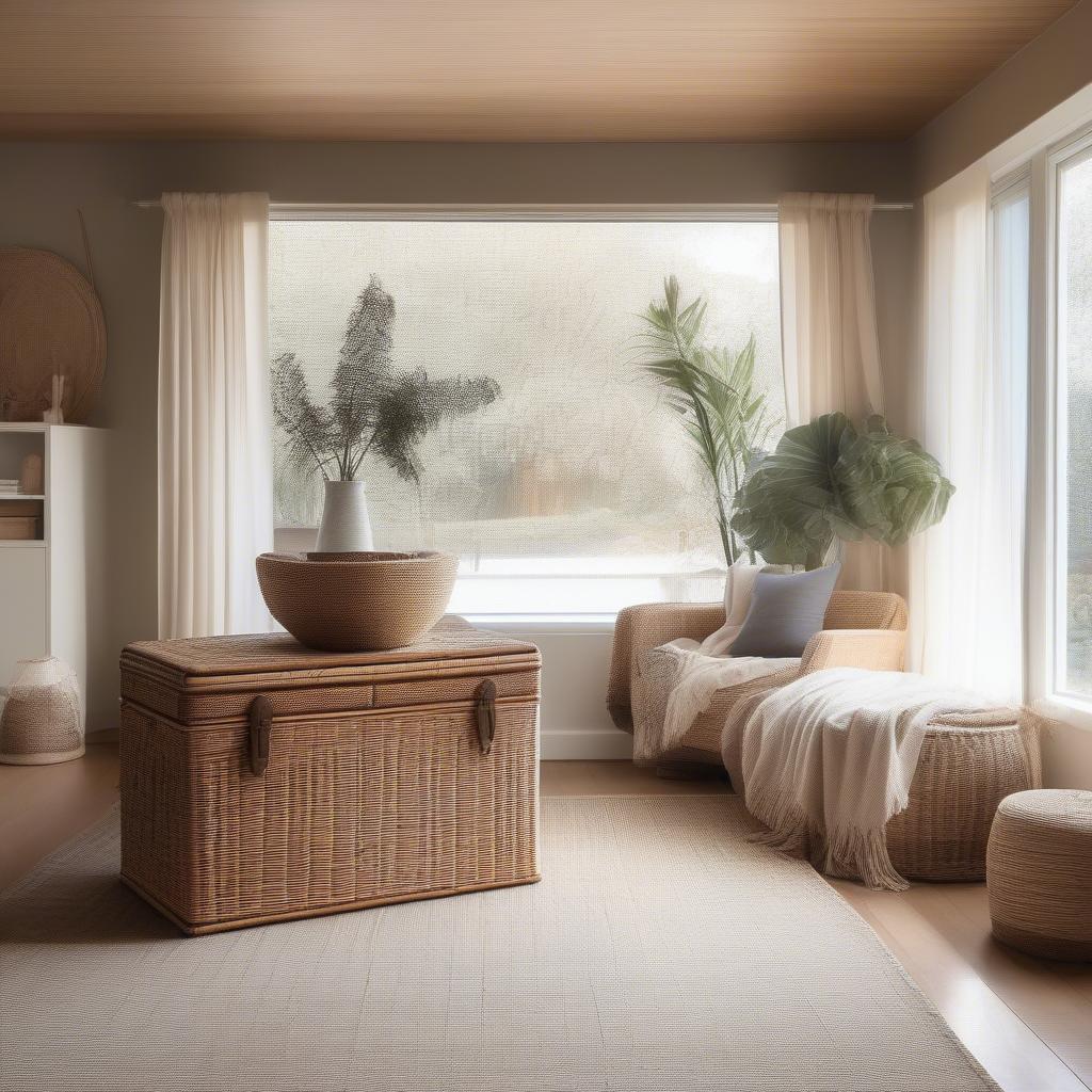 Wicker storage trunk in a modern Australian living room