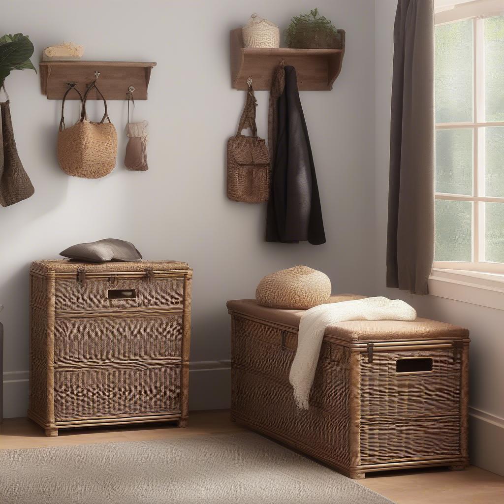 Different Sizes of Wicker Storage Trunk Benches