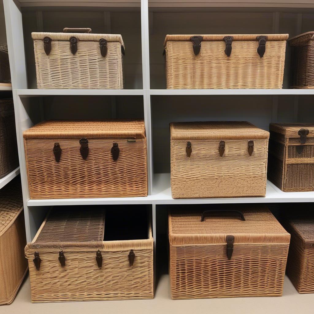 Selecting a Wicker Storage Trunk at Hobby Lobby