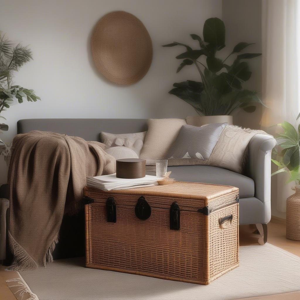 Wicker Storage Trunk in Living Room Setting