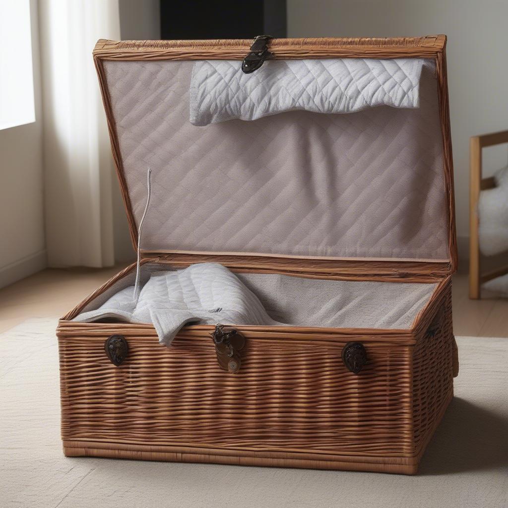 Wicker storage trunk with liner and handles