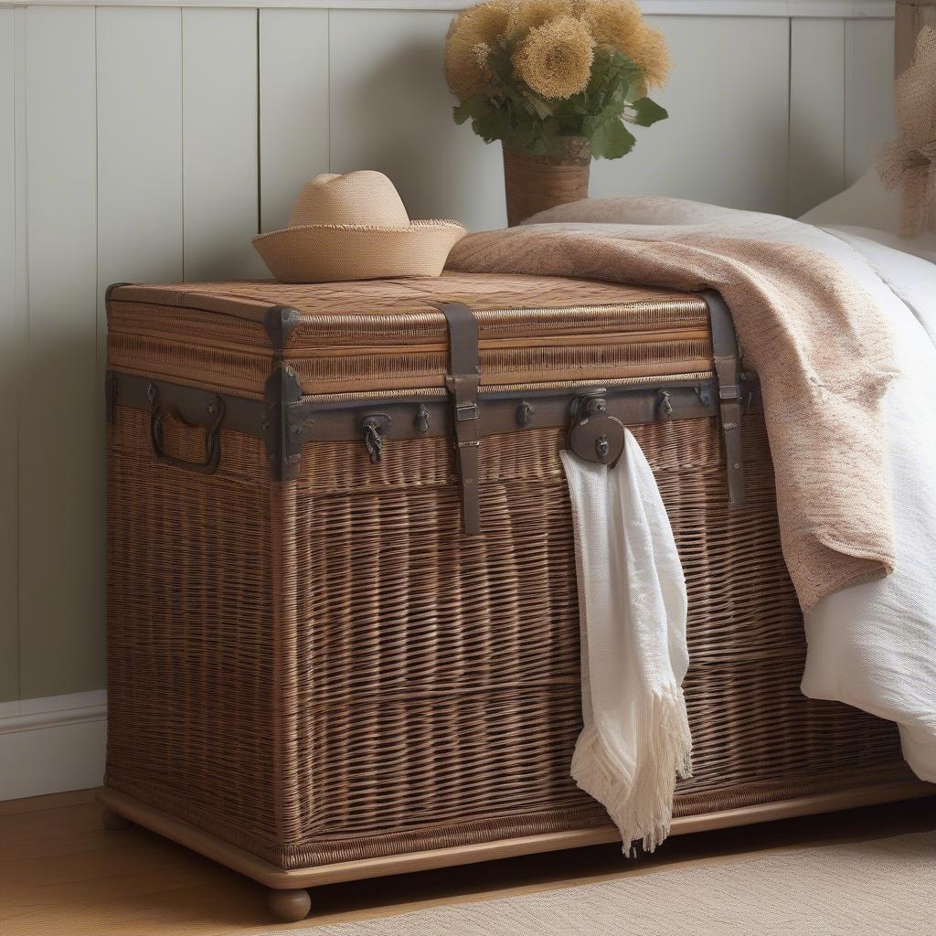 Large Wicker Storage Trunk with Wooden Frame