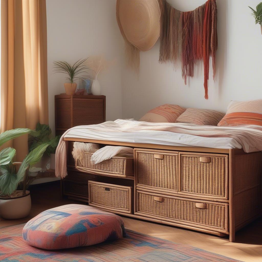 Wicker Storage Unit in a Bedroom