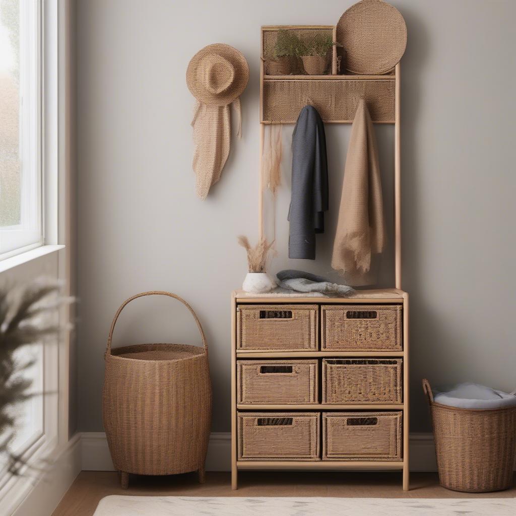 Wicker Storage Unit in a Hallway Entryway