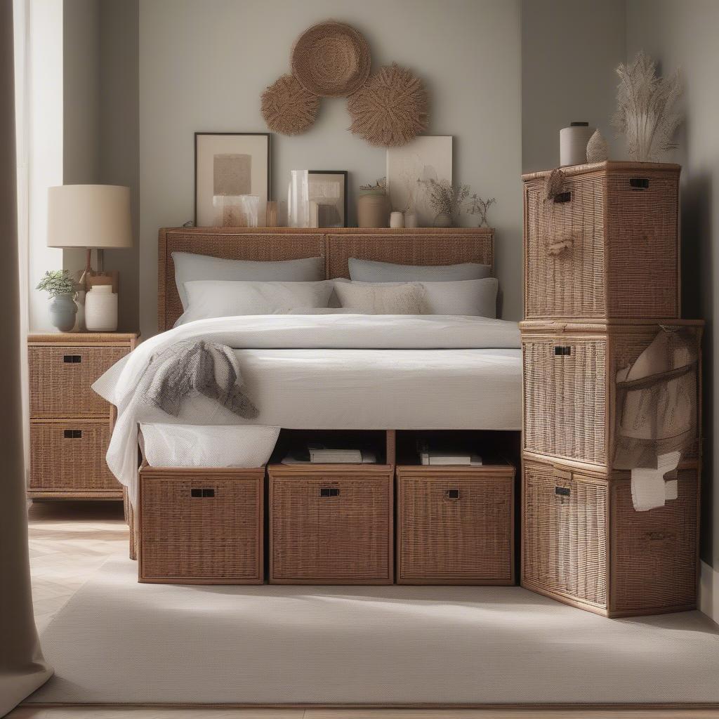 Wicker Storage Unit in a Bedroom