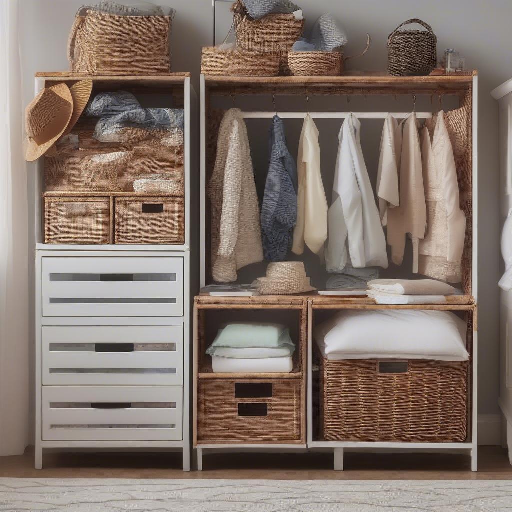 Wicker Storage Unit in a Bedroom Setting