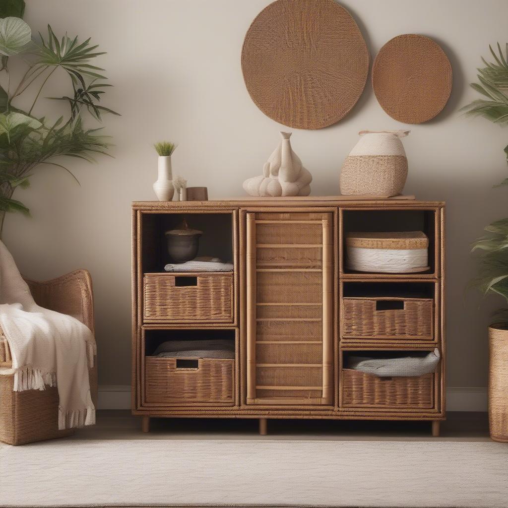 Wicker Storage Unit in Living Room Setting